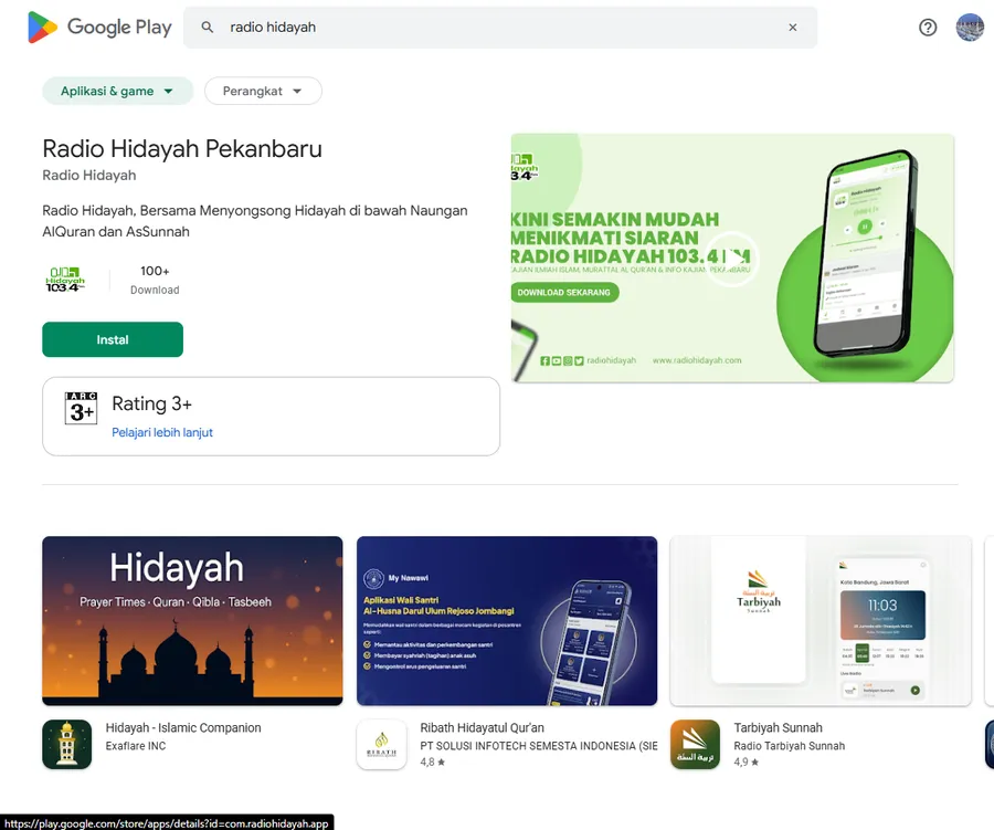 Aplikasi Radio Hidayah Pekanbaru di Google Play
